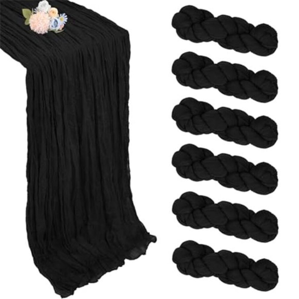 Black Cheesecloth Table Runner 6 Pack 10ft Sheer Gauze Wedding Party Decor